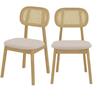 RENDEZ VOUS DECO Lot de 2 chaises en bois clair, tissu beige et rotin synthétique - MARIA pas cher