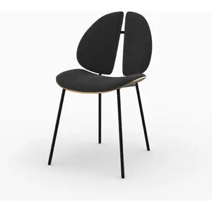 Rendez-vous Déco - Chaise en velours noir et bois de noyer - coccinelle pas cher