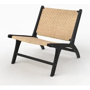 Fauteuil en bois de teck noir et tressage chevron en rotin-Kilka   pas cher