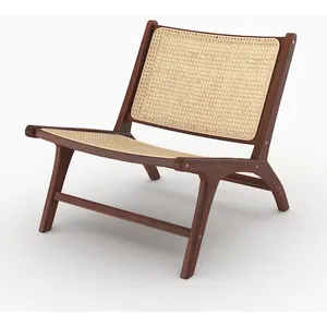 Fauteuil en bois de teck finition noyer et cannage en rotin-Kilka pas cher