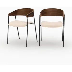 Lot de 2 chaises en velours blanc cassé et bois de noyer-Esmée   pas cher