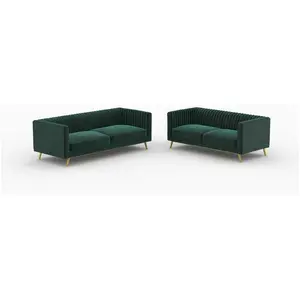Ensemble canapés en velours vert 5 places - Gatsby pas cher