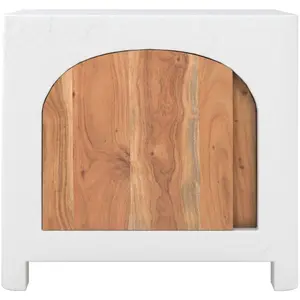 RENDEZ VOUS DECO Table de chevet Fira en béton blanc cassé et bois d'acacia pas cher