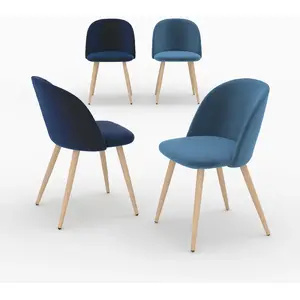 Rendez Vous Deco Pack 4 chaises en velours bleu foncé et bleu - cozy Cozy pas cher