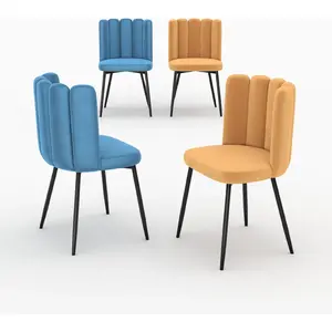 Comparateur de prix : Rendez Vous Deco Pack 4 chaises en velours bleu et jaune - rosy Rosy