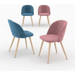 Rendez Vous Deco Pack 4 chaises en velours bleu et rose - cozy Cozy pas cher