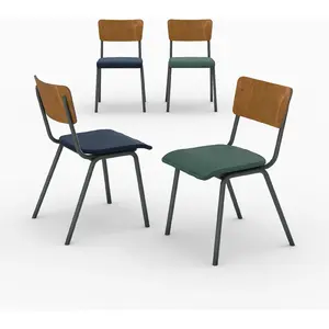 Rendez Vous Deco Pack 4 chaises Nico en velours bleu et vert pas cher