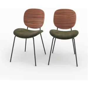 Rendez Vous Deco Chaise Simone en velours vert kaki (lot de 2) pas cher