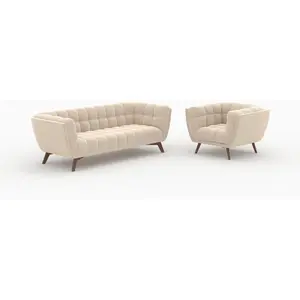 Ensemble canapé et fauteuil en velours beige 4 places - mona Mona pas cher