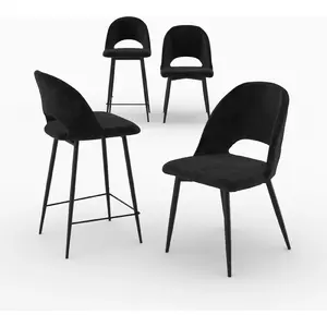 Pack 2 chaises et 2 chaises de bar 65 cm en velours noir - Pénélope pas cher
