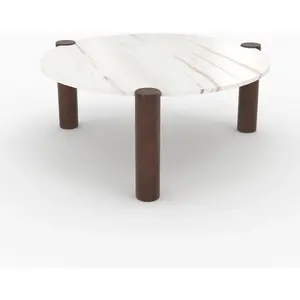 Comparateur de prix : Table basse ronde en marbre et bois de manguier d86 cm-pauline Pauline