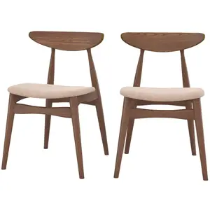 Lot de 2 chaises en tissu beige et bois d'hévéa - josette Josette pas cher