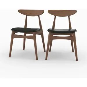 Lot de 2 chaises en cuir synthétique noir et bois d'hévéa pas cher