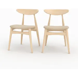 Lot de 2 chaises en tissu beige et bois d'hévéa - josette Josette pas cher