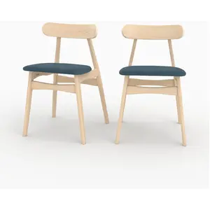 Lot de 2 chaises en tissu bleu et bois d'hévéa - lisette Lisette pas cher