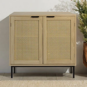BOX AND BEYOND Buffet en bois et portes cannage - 1 étagère - Naturel - 80x35x75,5cm - FSC 100% pas cher