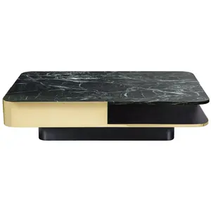 Table basse Lounge - Marbre vert large, Laiton Red edition pas cher