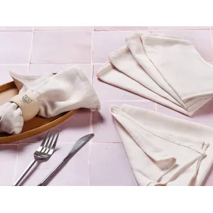 Björn Serviette de table - 6 pièces - Lin et coton blanc crème pas cher