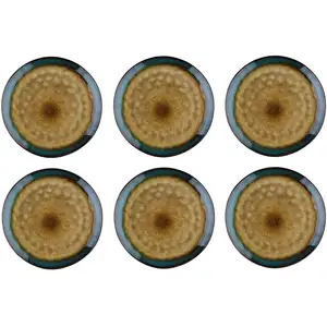 Comparateur de prix : Lot De 6 Assiettes Plates En Grès Marron D28
