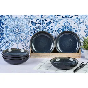 Comparateur de prix : Bjorn Lot De 6 Assiettes Creuses En Grès Bleu D22.5
