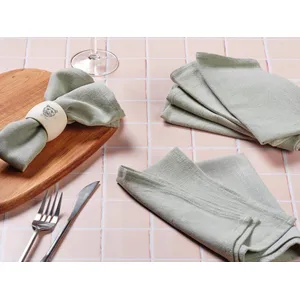 Björn Serviette de table - 6 pièces - Lin et coton vert pâle pas cher