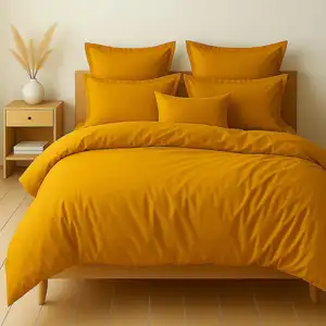 Home collection Parure Housse De Couette 3pcs 240x220cm 100% Coton 57fils Jaune Safran pas cher