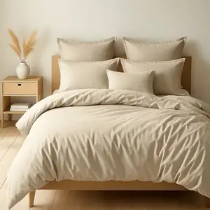 Home collection Blanc Passion - Parure housse de couette unie grège 260x240 cm pas cher