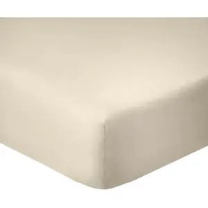 Home collection Blanc Passion - Drap Housse en coton bonnet 35 cm uni grège 140x190 cm pas cher