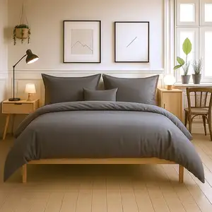 Home collection Blanc Passion - Parure housse de couette unie gris foncé 240x220 cm pas cher