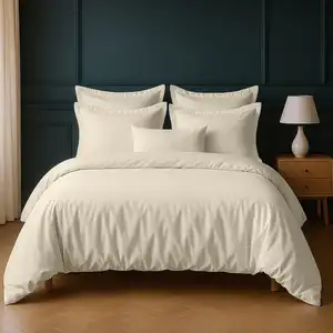 Home collection Blanc Passion - Parure housse de couette unie ivoire 260x240 cm pas cher