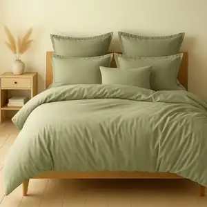 Home collection Blanc Passion - Parure housse de couette unie vert verveine 240x220 cm pas cher