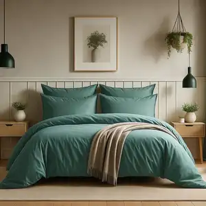 Home collection Parure housse de couette coton bleu canard 240x220 cm pas cher