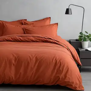 Parure housse de couette satin de coton brique 240x220 cm