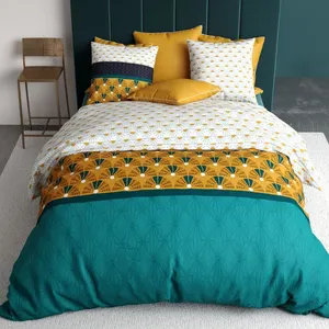 Atelier du Coton - Parure housse de couette Madra verte 240x220 cm pas cher