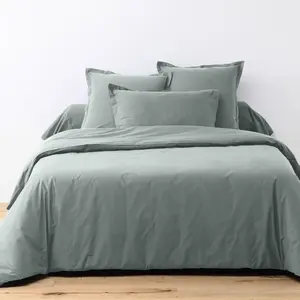 Blanc Passion - Parure housse de couette unie silver 140x200 cm pas cher