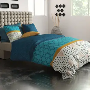 Atelier du Coton - Parure housse de couette Oda bleue 240x220 cm pas cher