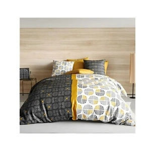 ESPRIT NORDIQUE Atelier du Coton - Parure housse de couette Arturo grise 240x220 cm pas cher