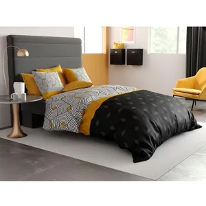 Atelier du Coton - Parure housse de couette Faro noire 240x220 cm pas cher