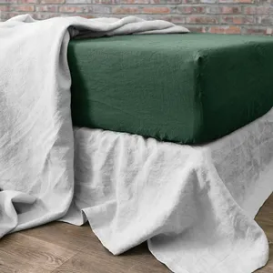 Drap housse uni 140x190 bonnet:30 lin lavé 160 vert 180 x 200 cm