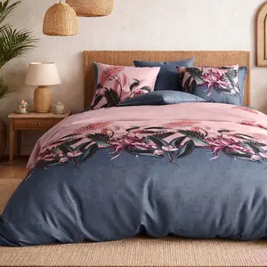 Atelier du Coton - Parure housse de couette Flora rose 240x220 cm pas cher