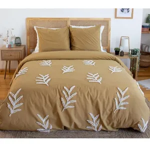 Parure de couette tuftées en coton lavé beige 240 x 260 cm pas cher