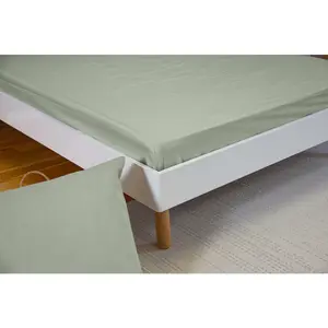 Baton Rouge - Drap housse en percale de coton vert sauge 140x190 cm pas cher
