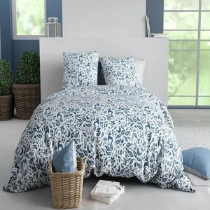 Parure housse de couette imprimée 100% coton 57fils BLOUVA bleu 220 x ... pas cher