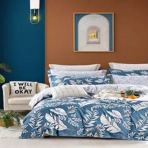 Home Collection - Parure housse de couette en Coton bleue 240x220 cm pas cher