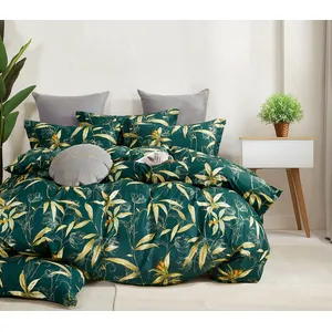 Home Collection - Parure housse de couette 100% Percale de Coton verte... pas cher