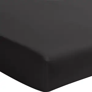 Baton Rouge - Drap housse en percale de coton lavé bonnet 30 cm noir minuit 140x190 cm pas cher