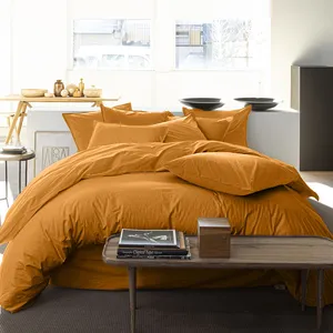 Baton Rouge - Housse de couette en percale de coton lavé safran 240x220 cm pas cher