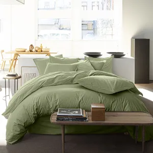 Baton Rouge - Housse de couette en percale de coton lavé vert d'eau 240x220 cm pas cher