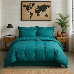 Baton Rouge - Housse de couette en percale de coton lavé bleu canard 260x240 cm pas cher