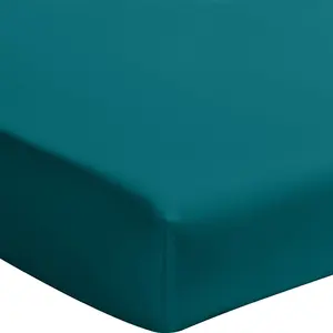 Baton Rouge - Drap housse en percale de coton lavé bonnet 30 cm bleu canard 140x190 cm pas cher